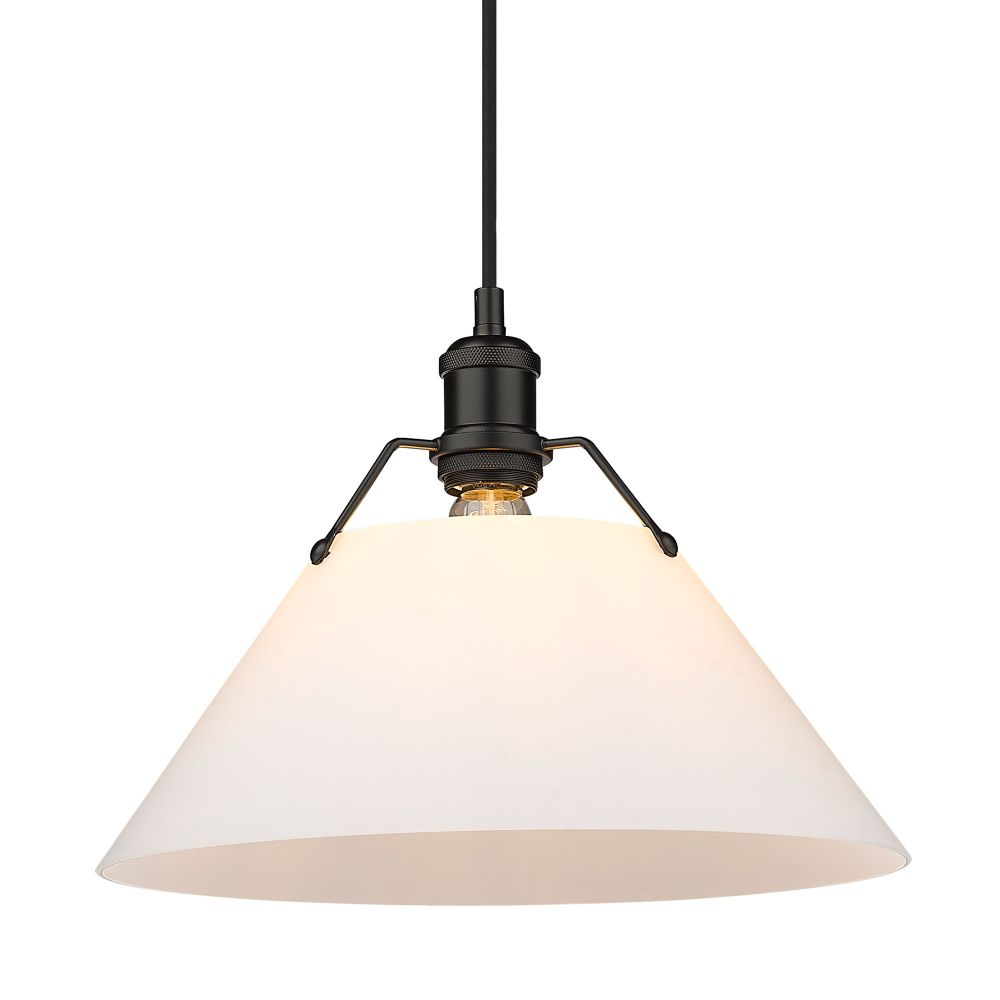 Golden Lighting 3306-L BLK-OP Orwell BLK Large Pendant in Matte Black with Opal Glass Shade